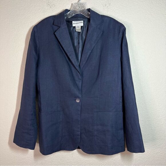 Pendleton Blue 100%‎ Linen One Button Blazer Suit Jacket Women's Small - Picture 1 of 6